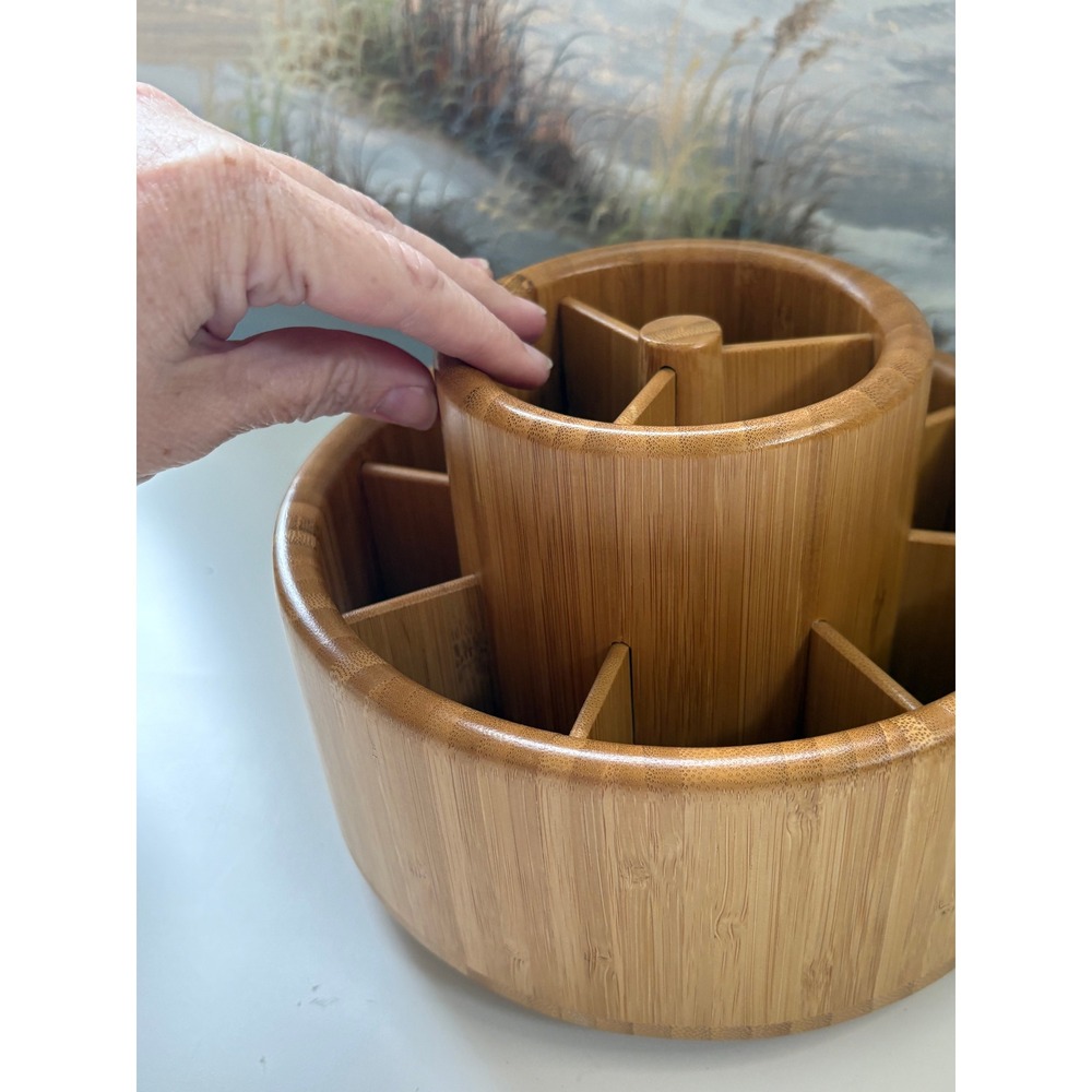 Pampered Chef Bamboo Tool Turn-About Carousel Utensil Holder Caddy #2172 Retired - Picture 3 of 10